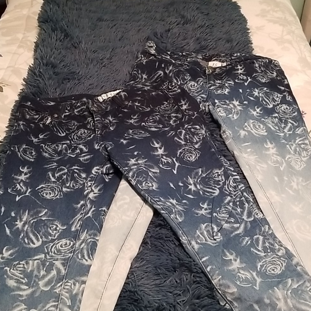 FC Denim Jeans with Gradient Fade w Printed Roses
